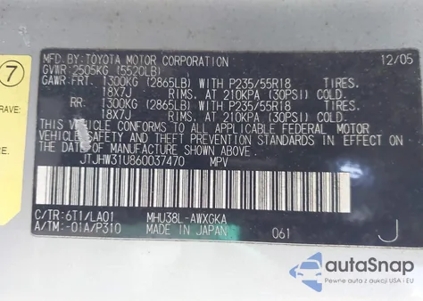2006 Lexus Rx 400H from USA, damaged, VIN JTJHW31U360D37470
